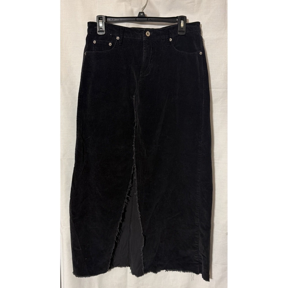 Y2K Lazer Jeans Black Corduroy Maxi Skirt Frayed Hem‎ Size 9 Retro Vibe 2000's